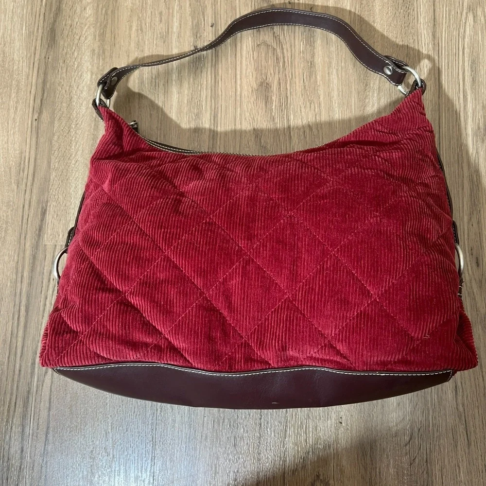 Tommy‎ Hilfiger Burgundy Corduroy Hobo Shoulder Bag Quilted Soft Grunge Y2K